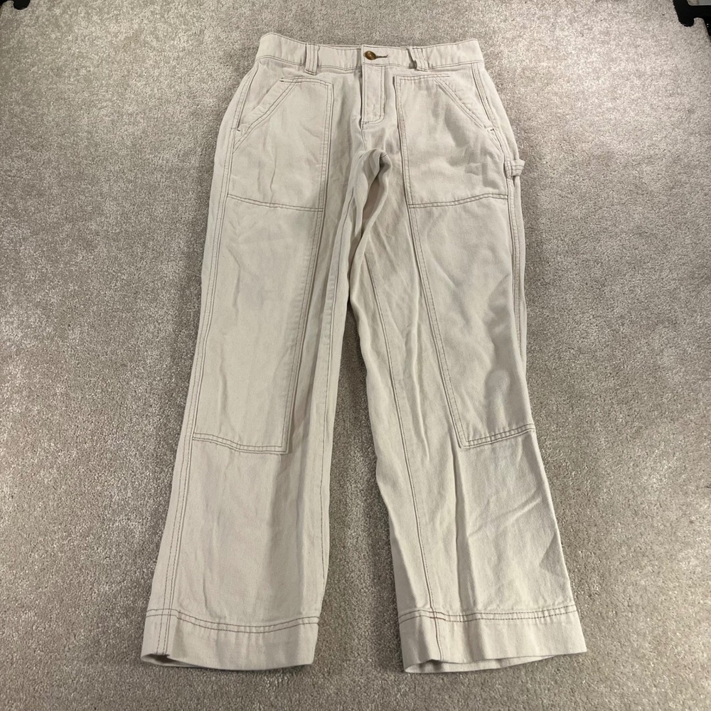 Old Navy Carpenter Pants Womens 4 Off-White High-Rise Straight Utility